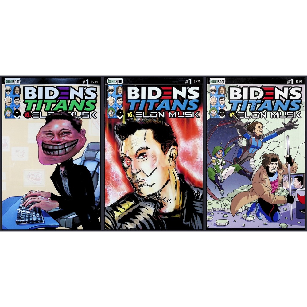 Biden's Titans vs Elon Musk #1 Keenspot Variant Cover Set‎ A B C Lot of 3